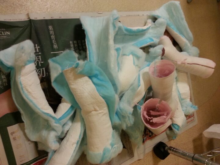 キャストを巻く練習の形跡