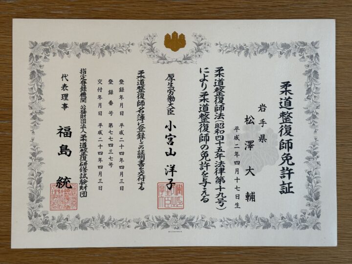 柔道整復師免許